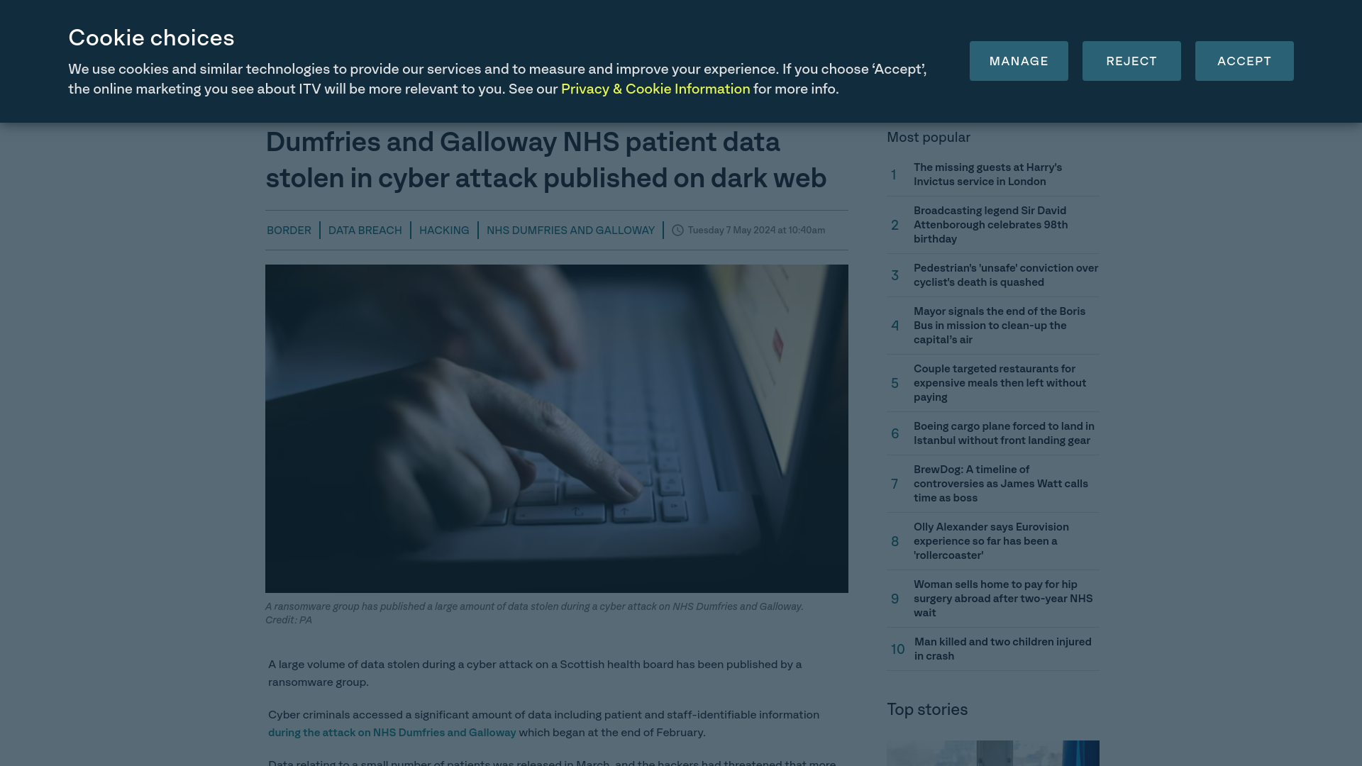 Dumfries and Galloway NHS patient data stolen in cyber attack published on dark web | ITV News Border