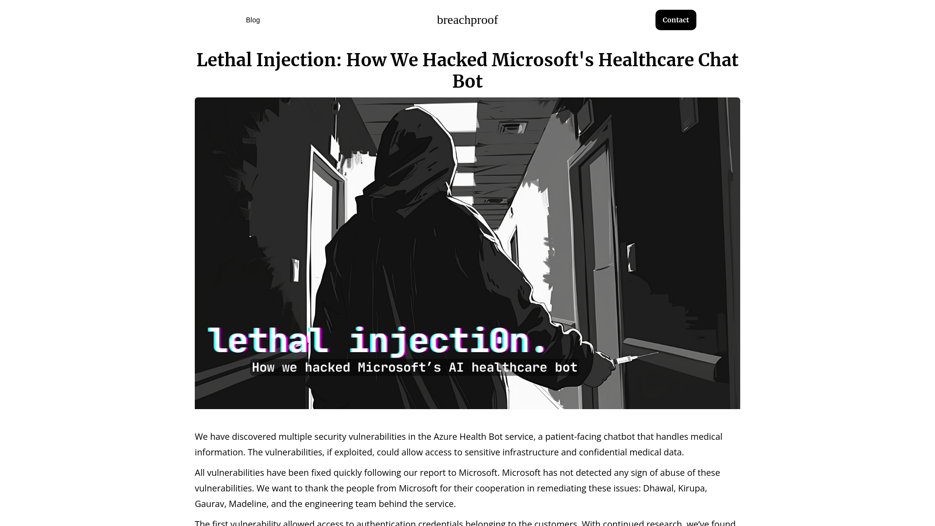 Lethal Injection: How We Hacked Microsoft's Healthcare Chat Bot