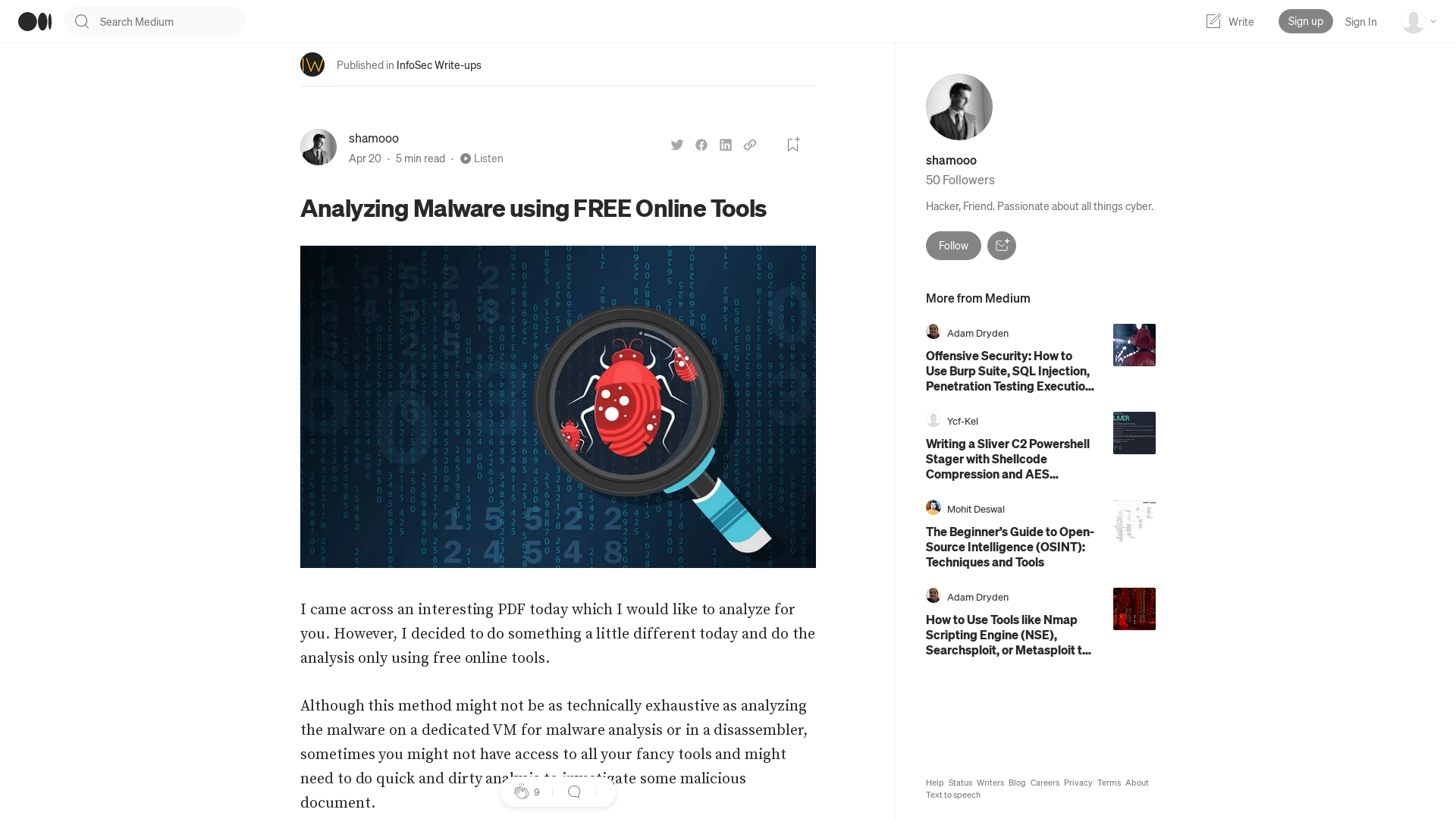 Analyzing Malware using FREE Online Tools | by shamooo | Apr, 2023 | InfoSec Write-ups