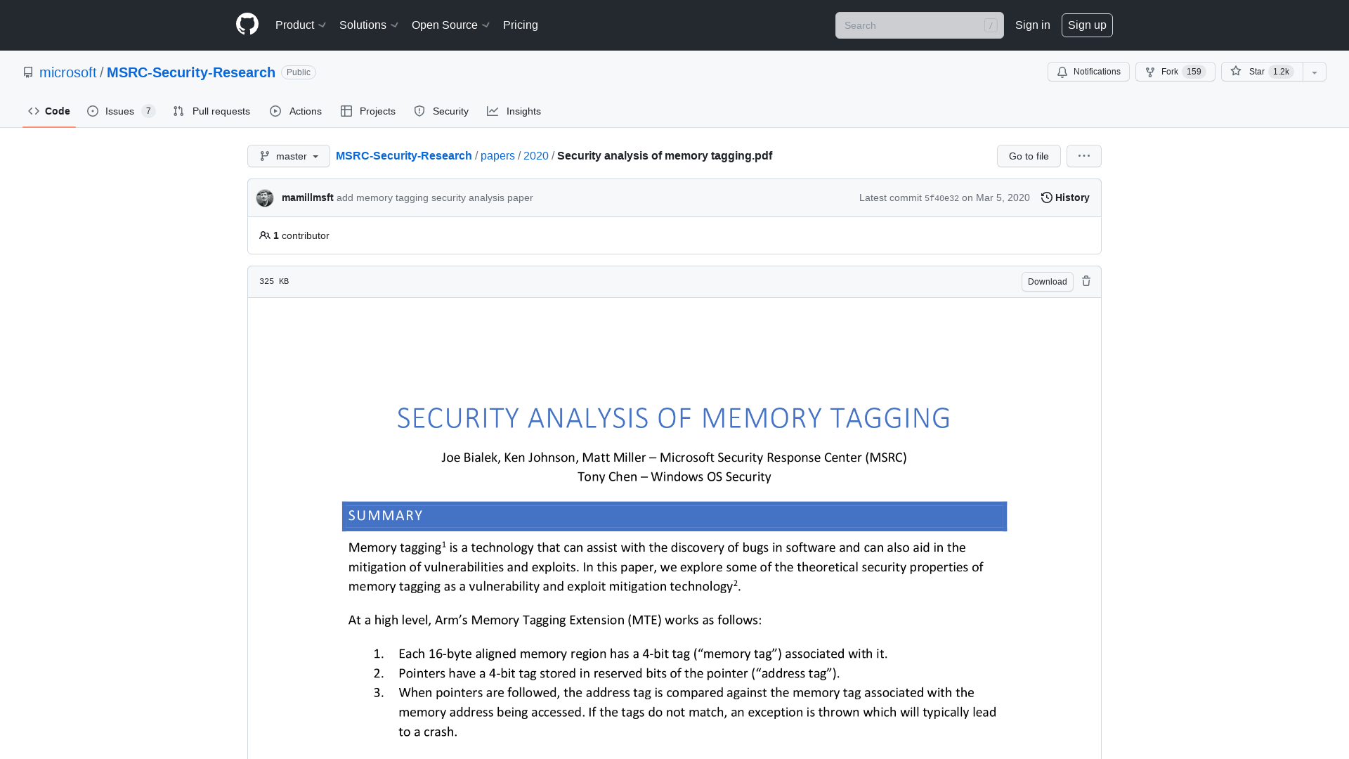 MSRC-Security-Research/Security analysis of memory tagging.pdf at master · microsoft/MSRC-Security-Research · GitHub
