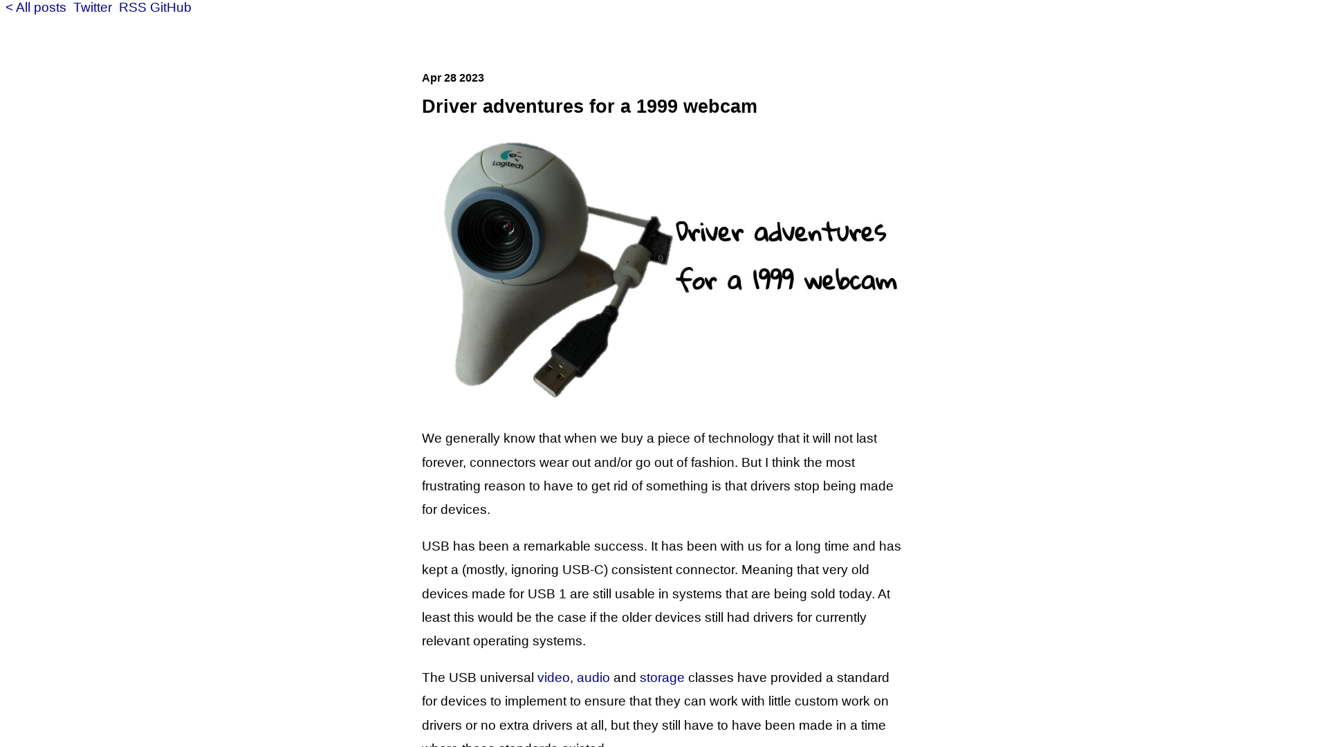 Driver adventures for a 1999 webcam