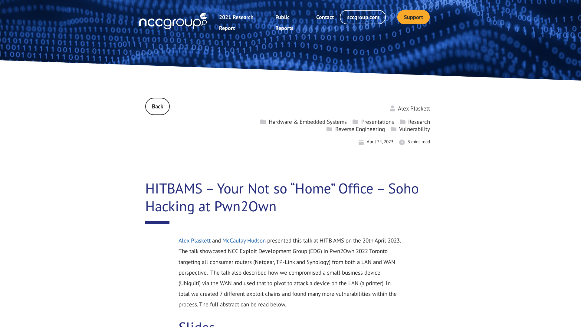 HITBAMS – Your Not so “Home” Office – Soho Hacking at Pwn2Own | NCC Group Research Blog | Making the world safer and more secure