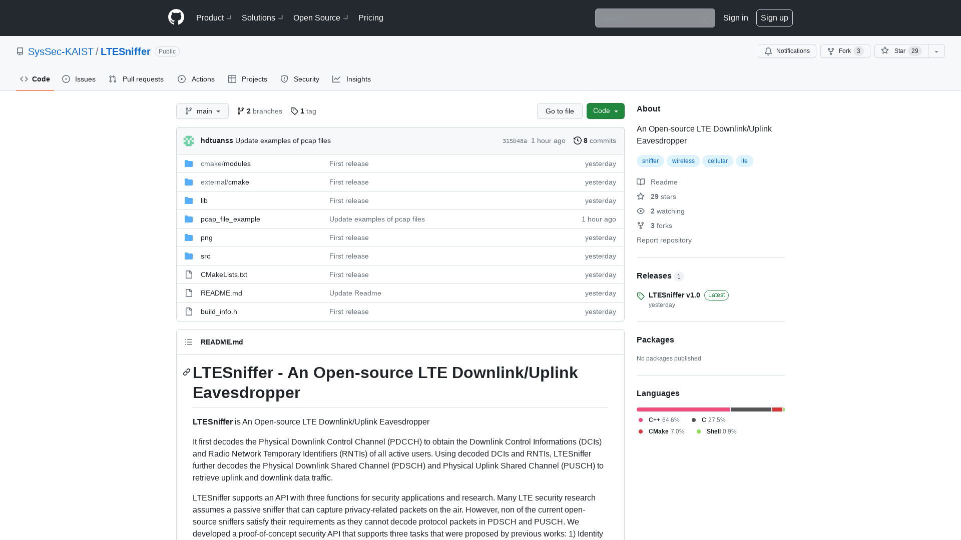 GitHub - SysSec-KAIST/LTESniffer: An Open-source LTE Downlink/Uplink Eavesdropper