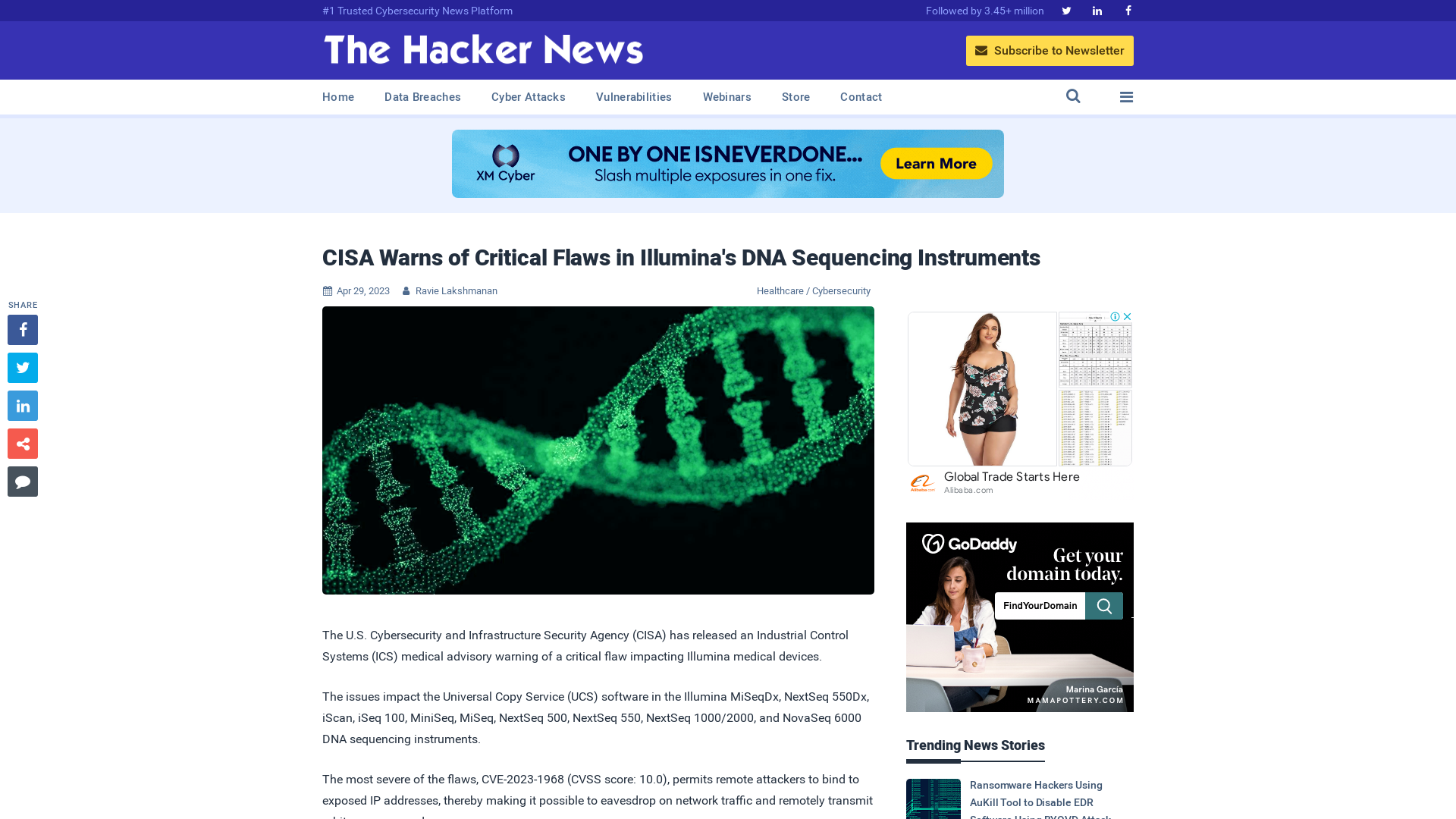 CISA Warns of Critical Flaws in Illumina's DNA Sequencing Instruments